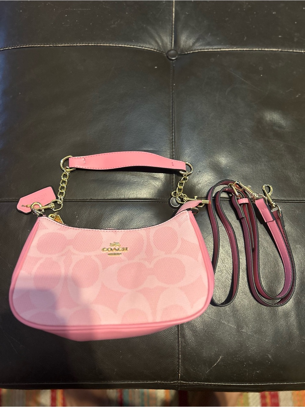 NEW Coach Pink Signature Mini Shoulder Bag with Gold Hardware